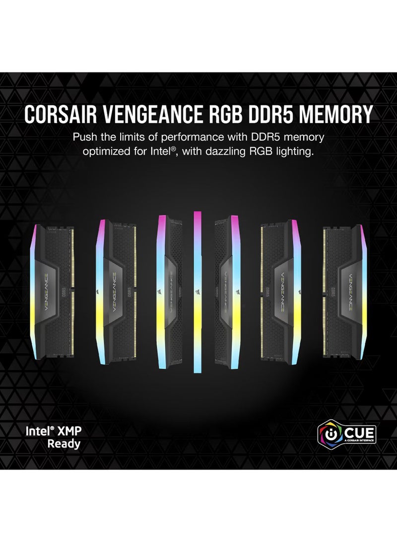 VENGEANCE 32GB (2 x 16GB) RGB DDR5 288-Pin 2 Channel Desktop Memory Kit, 6200MHz Tested Speed, 1.30V, 36-39-39-76 Latency, Intel XMP 3.0 Chipset, Black | CMH32GX5M2B6200C36