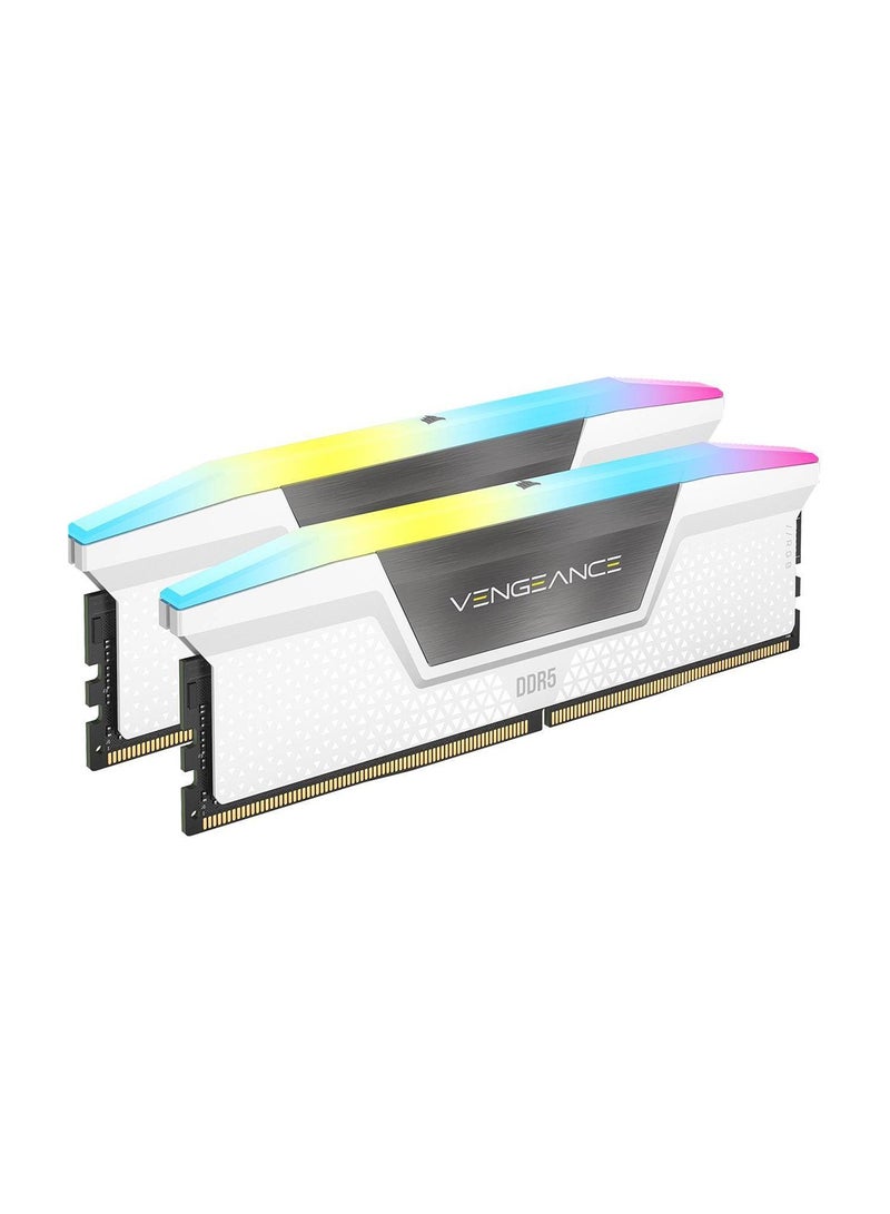 VENGEANCE RGB 32GB (2x16GB) DDR5 Desktop Memory Kit, 6400MHz Memory Speed, 32-40-40-84 CAS Latency, Intel XMP 3.0, 1.40 Voltage, 288 Pin, Dynamic Multi-Zone RGB, White | CMH32GX5M2B6400C32W