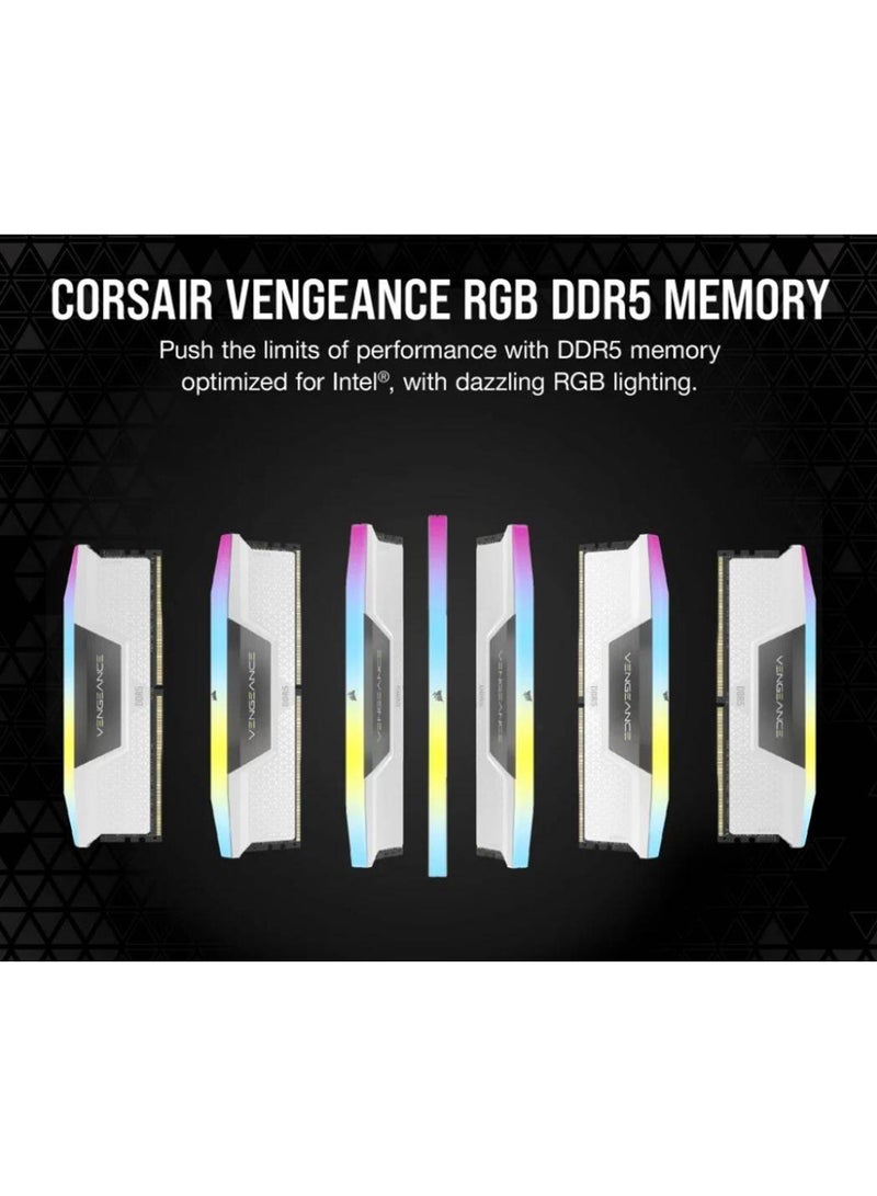 VENGEANCE RGB 32GB (2x16GB) DDR5 Desktop Memory Kit, 6400MHz Memory Speed, 32-40-40-84 CAS Latency, Intel XMP 3.0, 1.40 Voltage, 288 Pin, Dynamic Multi-Zone RGB, White | CMH32GX5M2B6400C32W