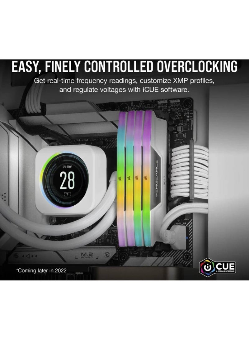 VENGEANCE RGB 32GB (2x16GB) DDR5 Desktop Memory Kit, 6400MHz Memory Speed, 32-40-40-84 CAS Latency, Intel XMP 3.0, 1.40 Voltage, 288 Pin, Dynamic Multi-Zone RGB, White | CMH32GX5M2B6400C32W