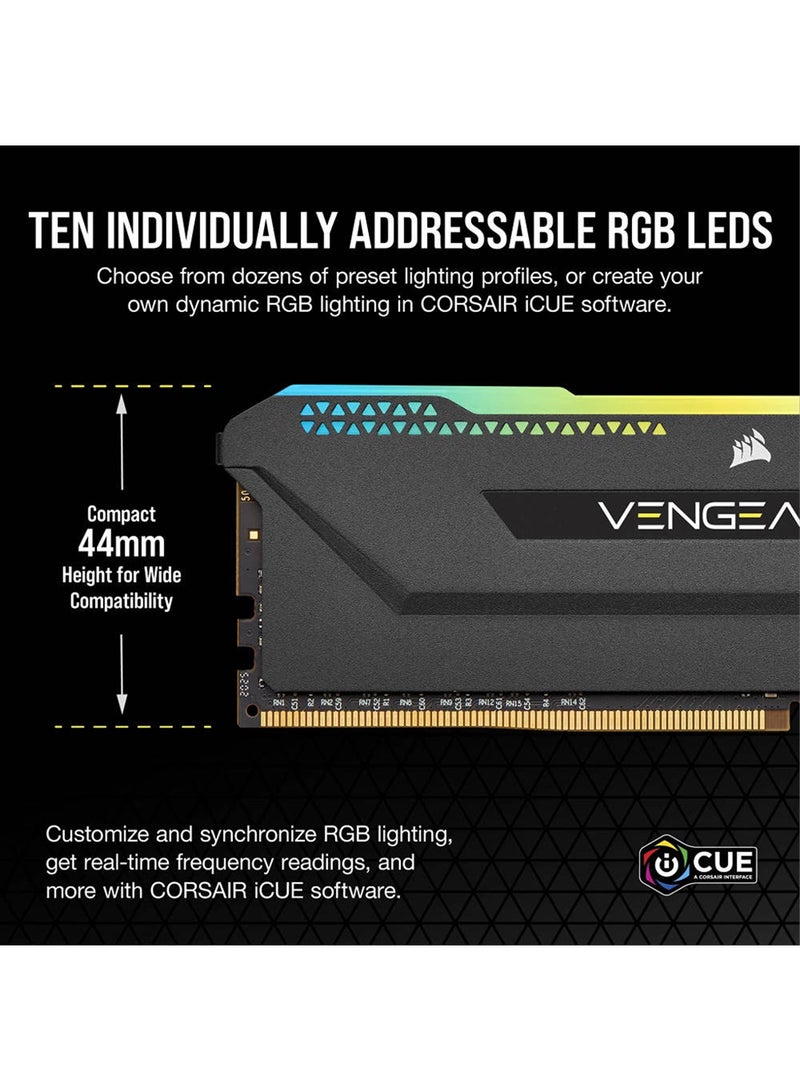 Vengeance RGB PRO SL 32GB (2x16GB) DDR4 Desktop Memory, 3600MHz C18 Memory Speed (PC4-28800), 18-22-22-42 Latency, Intel XMP 2.0, 1.35V, 288-Pin, Black | CMH32GX4M2Z3600C18