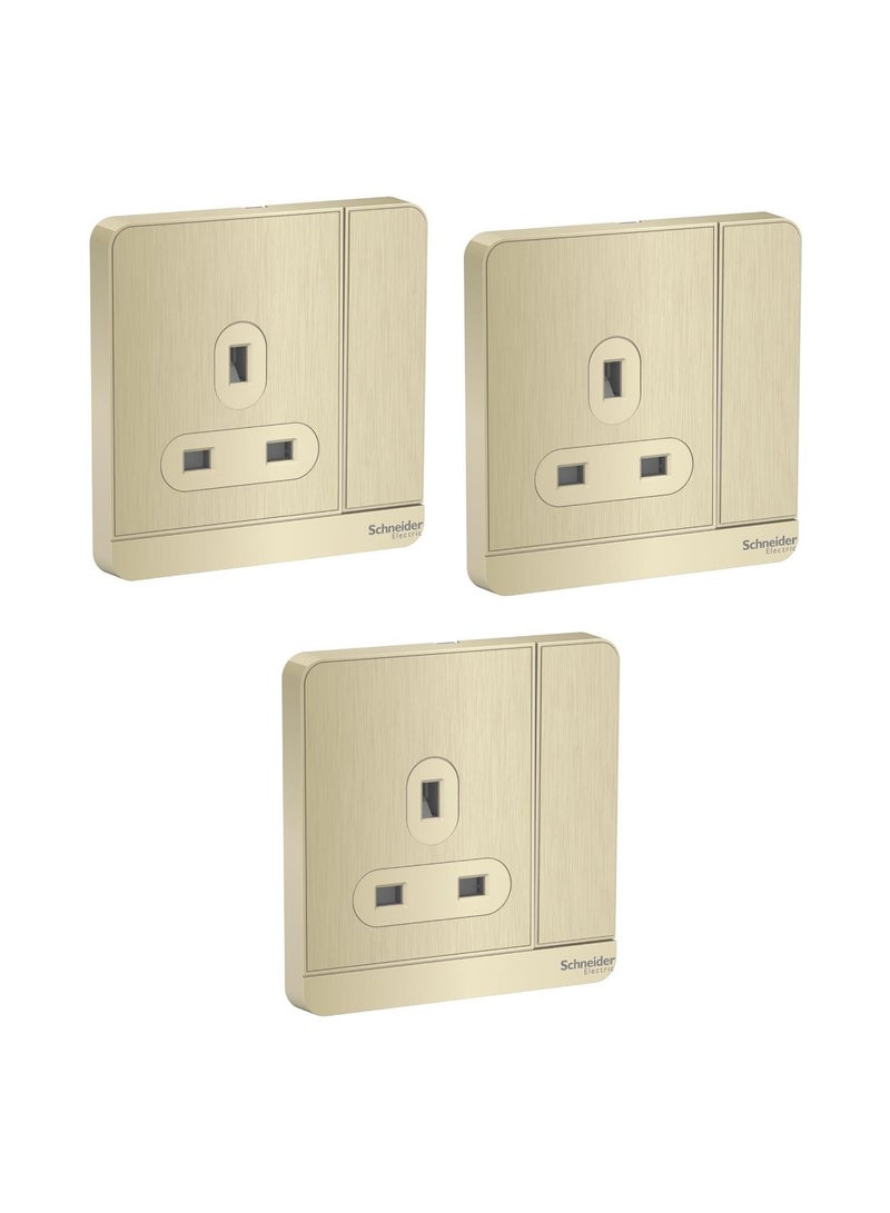 Schneider Electric AvatarOn, switched socket, 3P, 13 A, 250 V, LED, Metal Gold Hairline (Model Number - E8315N_GH_G12) - Pack of 3