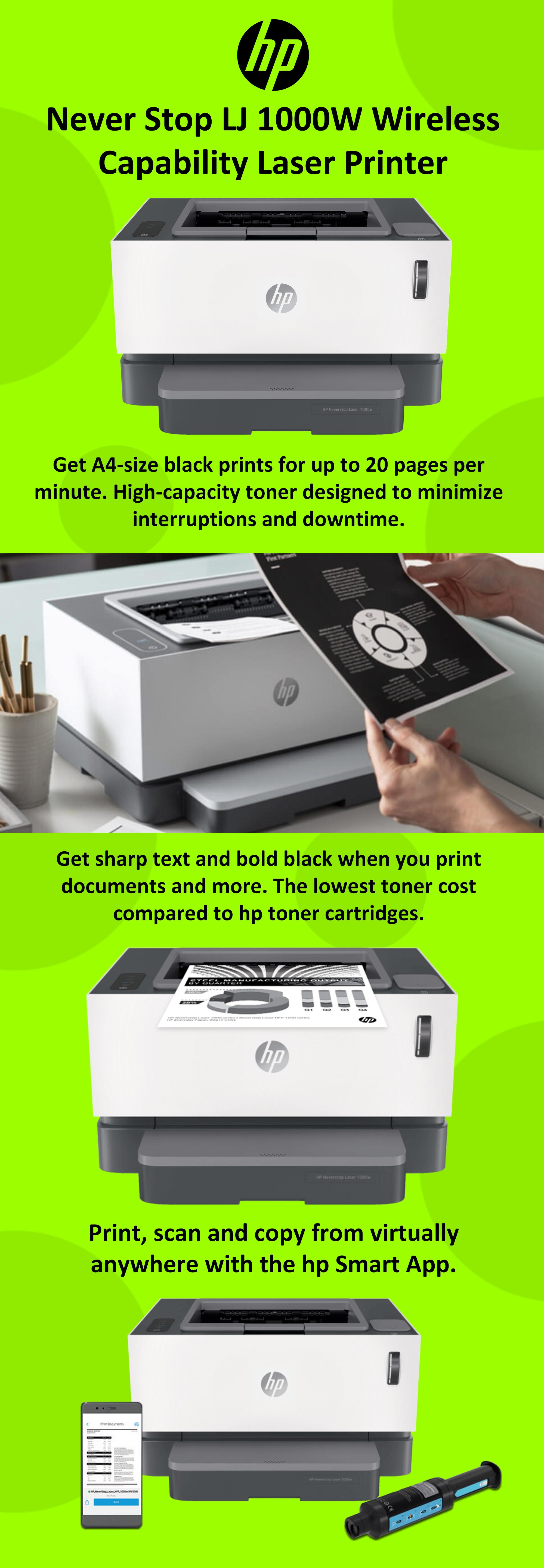 HP Neverstop Laser 1000W Wireless - Print Speed up to 21 Page Per Minute, Toner preloaded to print up to 5000 pages - White [4RY23A] White/Grey