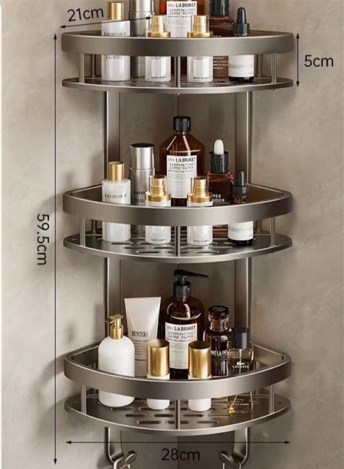 3-Piece  Bathroom Corner  Shelf Shower Shampoo Soap Organizer Wall Mounts Storage Rack Aluminum Alloy Gray 59.5x28x21 cm