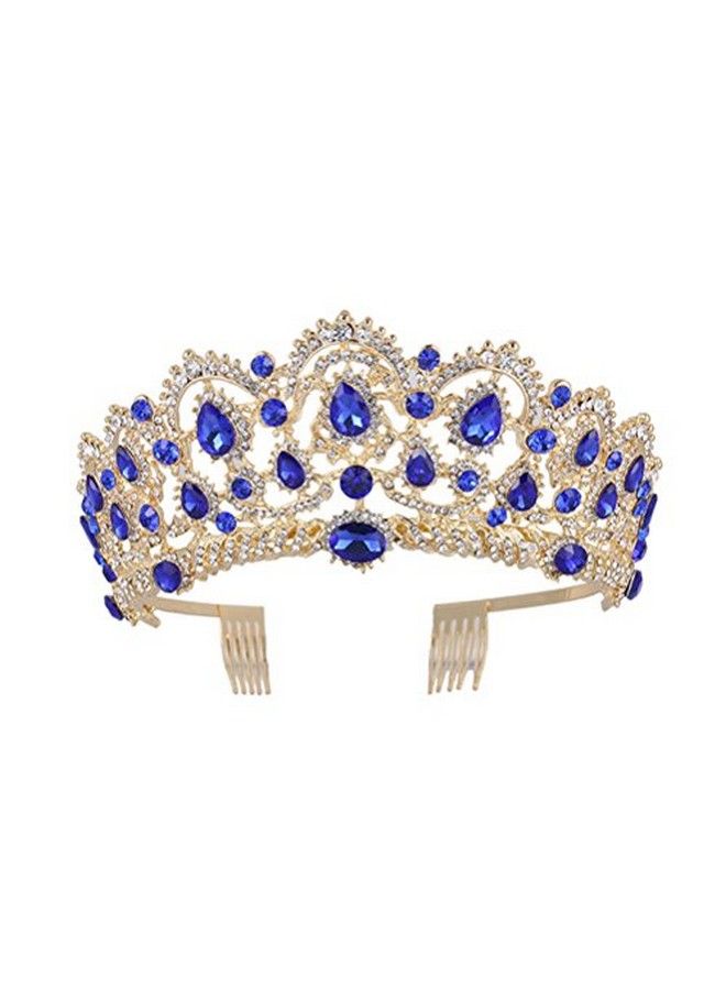 Korean Water Drill Bride Crown Top Hair Tiara Bridal Hair Accessories For Woman Girl (Blue)