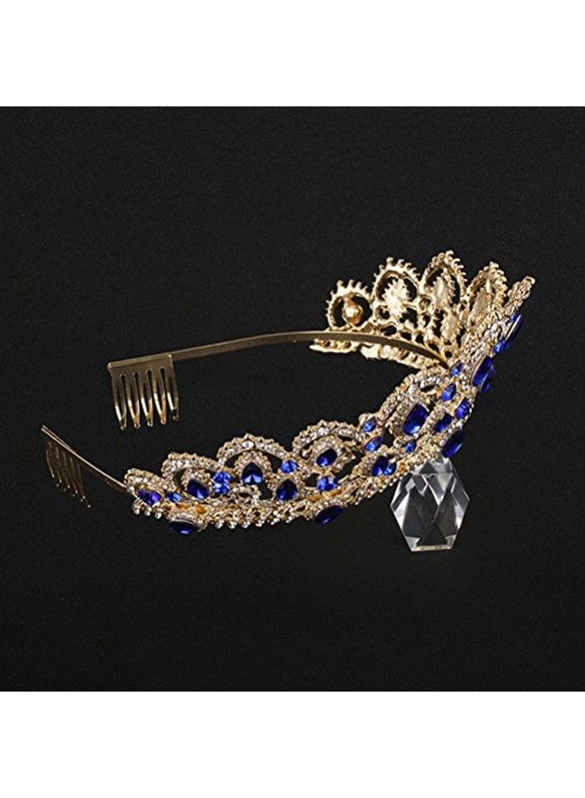 Korean Water Drill Bride Crown Top Hair Tiara Bridal Hair Accessories For Woman Girl (Blue)