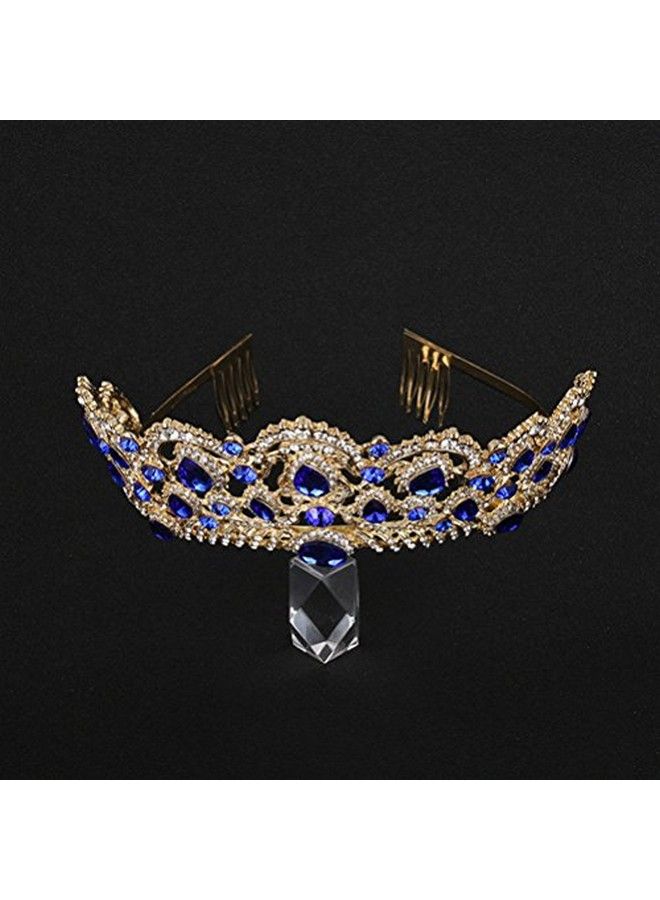 Korean Water Drill Bride Crown Top Hair Tiara Bridal Hair Accessories For Woman Girl (Blue)