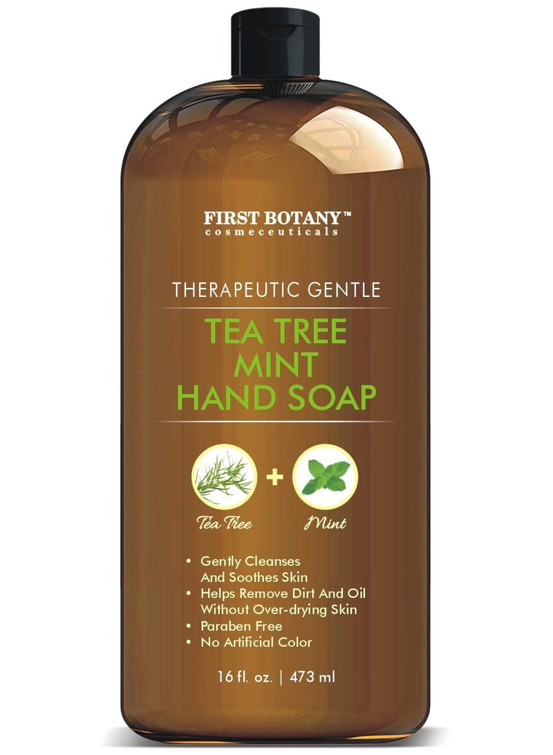 First Botany Tea Tree Mint Hand Soap - Liquid Hand Soap with Peppermint, Jojoba & Coconut Oil Multipurpose Liquid Soap Natural Bathroom Soap & Liquid hand wash - 16 oz