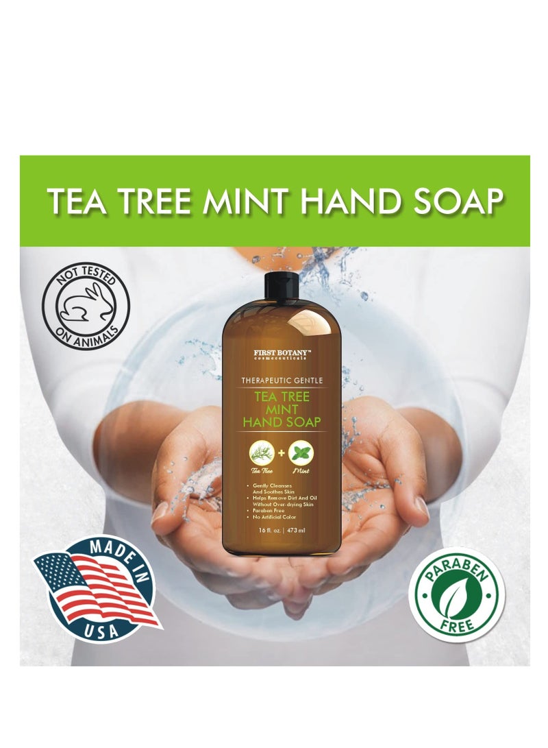 First Botany Tea Tree Mint Hand Soap - Liquid Hand Soap with Peppermint, Jojoba & Coconut Oil Multipurpose Liquid Soap Natural Bathroom Soap & Liquid hand wash - 16 oz