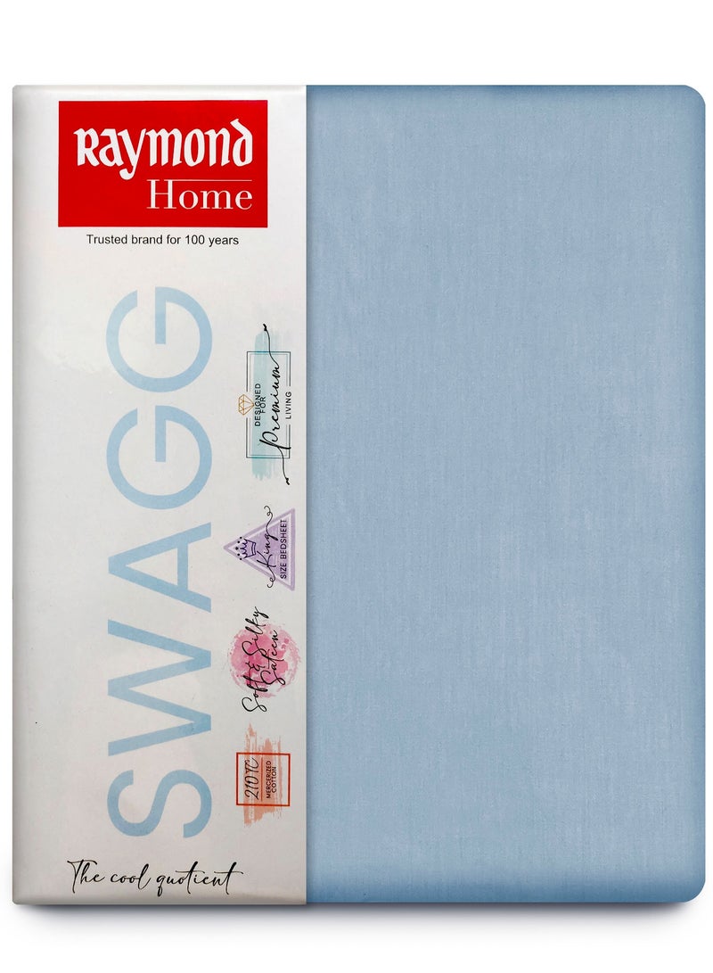 Raymond Home King Flat Sheet Bedsheet 210 Thread Count Luxurious Mercerized 100% Cotton Bedding Solid Bed Linen with 2 Pillow Case - Blue (274 * 274 CM)