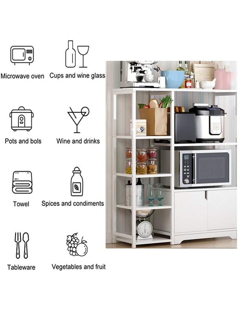 5-Tier Kitchen Storage Shelf Microwave Oven Stand Rack Spice Organizer with Storage Cabinet Large Storage Rack for Home Hotel Living Room Bathroom and Office