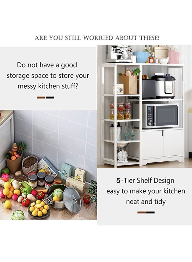 5-Tier Kitchen Storage Shelf Microwave Oven Stand Rack Spice Organizer with Storage Cabinet Large Storage Rack for Home Hotel Living Room Bathroom and Office