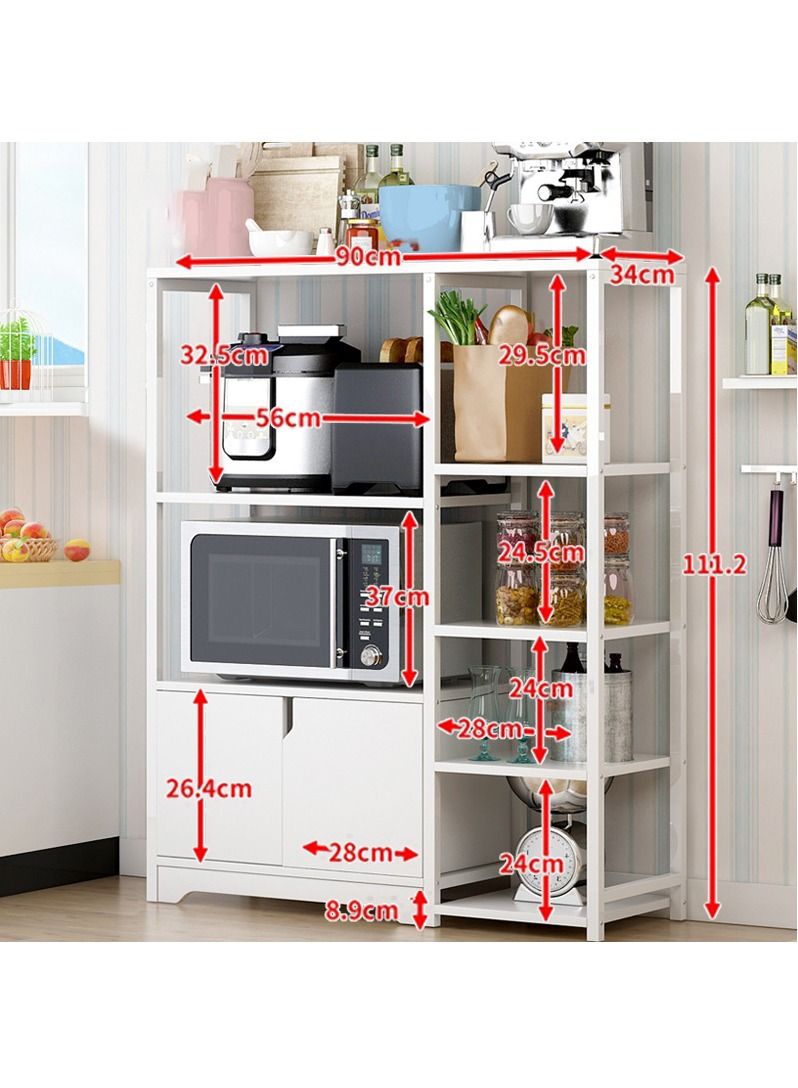 5-Tier Kitchen Storage Shelf Microwave Oven Stand Rack Spice Organizer with Storage Cabinet Large Storage Rack for Home Hotel Living Room Bathroom and Office
