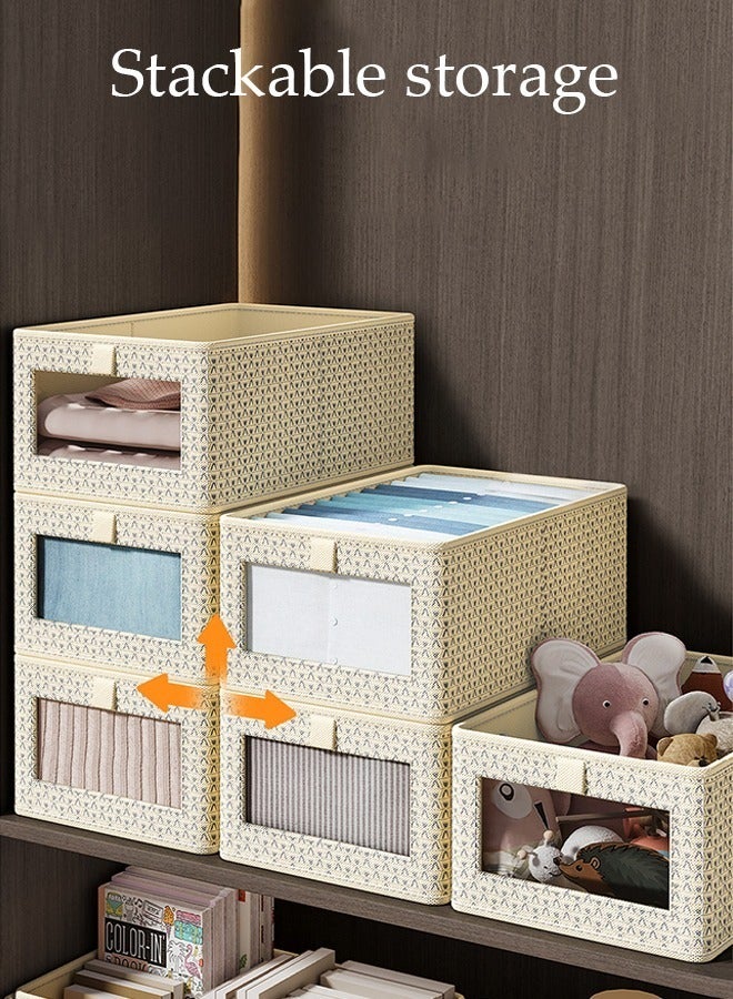 6 Pieces Foldable Closet Storage Organizer Washable Closet Storage Box with Carrying Handles Cube Storage Bin for Clothes Wardrobe Home Bedroom Office