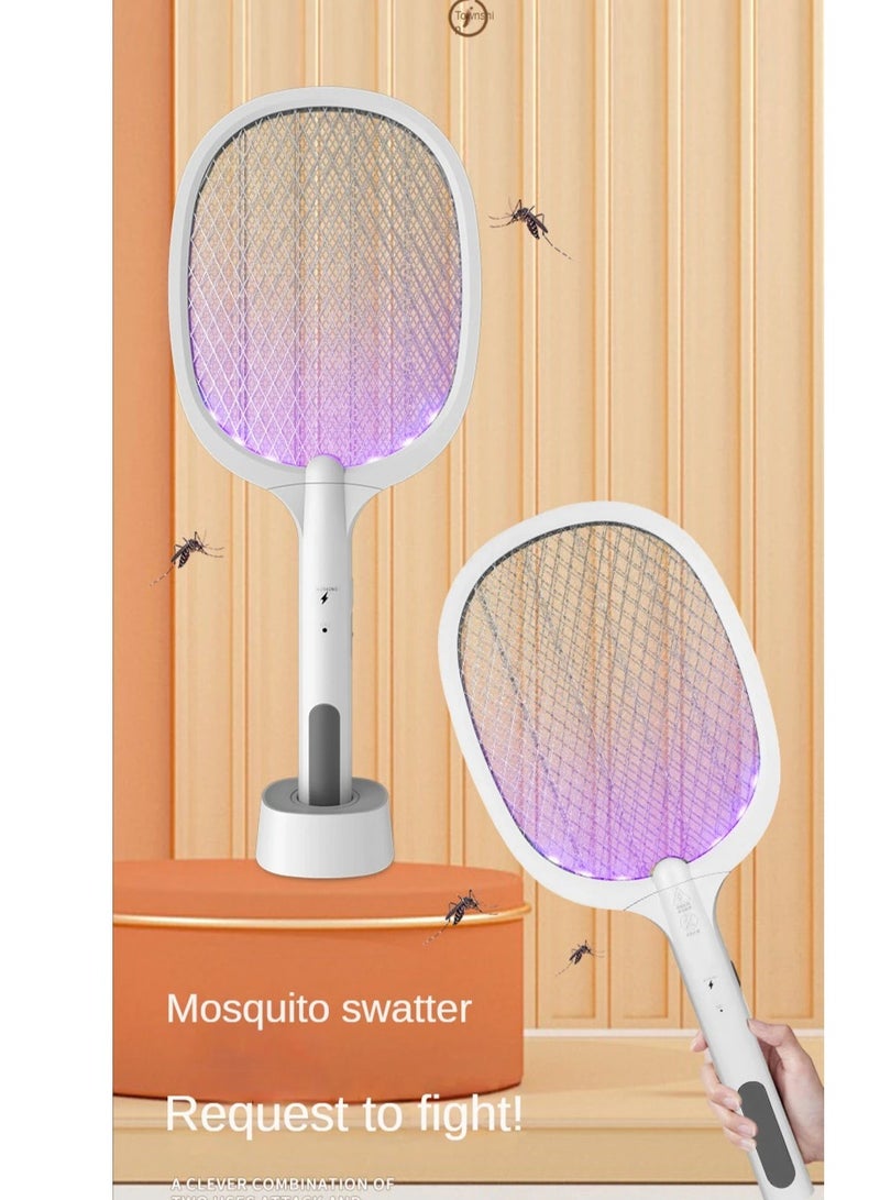 USB Rechargeable Electric Fly Swatter 1200mah With Charging Base Home Night Lamp 3000 Volt Mosquito Zapper Indoor Mosquito Killer & Insect Killer Against Flies Moths