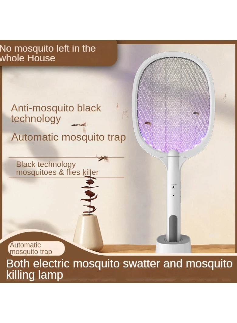 USB Rechargeable Electric Fly Swatter 1200mah With Charging Base Home Night Lamp 3000 Volt Mosquito Zapper Indoor Mosquito Killer & Insect Killer Against Flies Moths