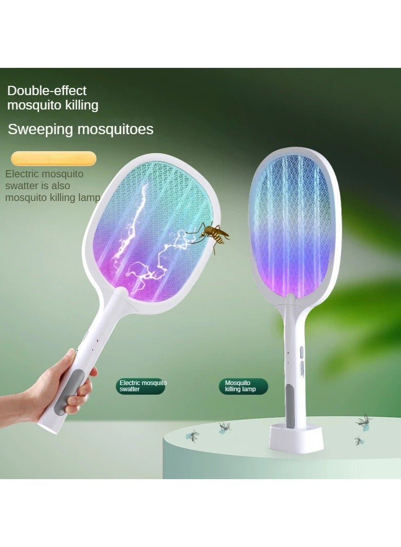 USB Rechargeable Electric Fly Swatter 1200mah With Charging Base Home Night Lamp 3000 Volt Mosquito Zapper Indoor Mosquito Killer & Insect Killer Against Flies Moths