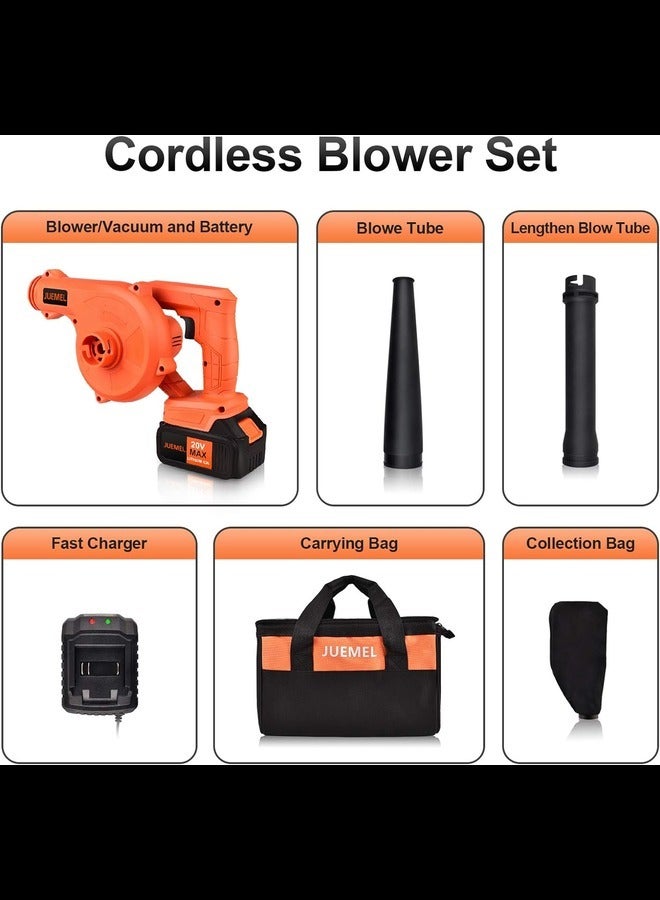 20V Cordless Leaf Blower with 4.0 Ah Battery, 2 in 1 Sweeper/Vacuum Variable Speed Electric Leaf Blower for Blowing Leaf/Snow, Computer Host, Work Around The House