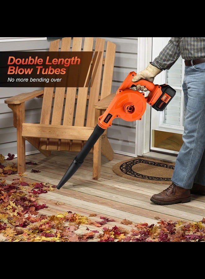 20V Cordless Leaf Blower with 4.0 Ah Battery, 2 in 1 Sweeper/Vacuum Variable Speed Electric Leaf Blower for Blowing Leaf/Snow, Computer Host, Work Around The House