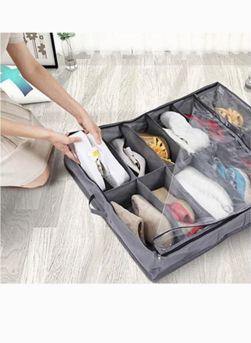 Organizing Bins Under Bed Shoes Tidy Organiser Foldable Fabric Holder Closet Large Heavy Duty Underbed Storage Bag with Clear Lid 80 x 63 x 15 cm Grey Pattern 12 Pockets x 2