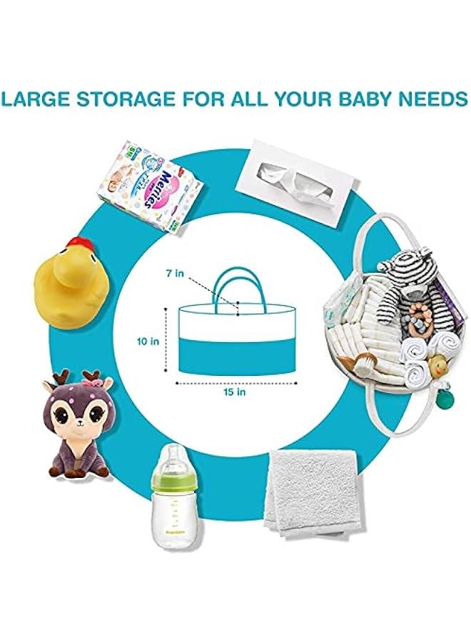 2 in 1 Baby Diaper Caddy Organizer, 100% Cotton Rope Diaper Storage Basket, Nursery Diaper Organizer for Newborn Boys Girls, Best Baby Shower Basket with Extra Wet/Dry Diaper Caddy Organizer