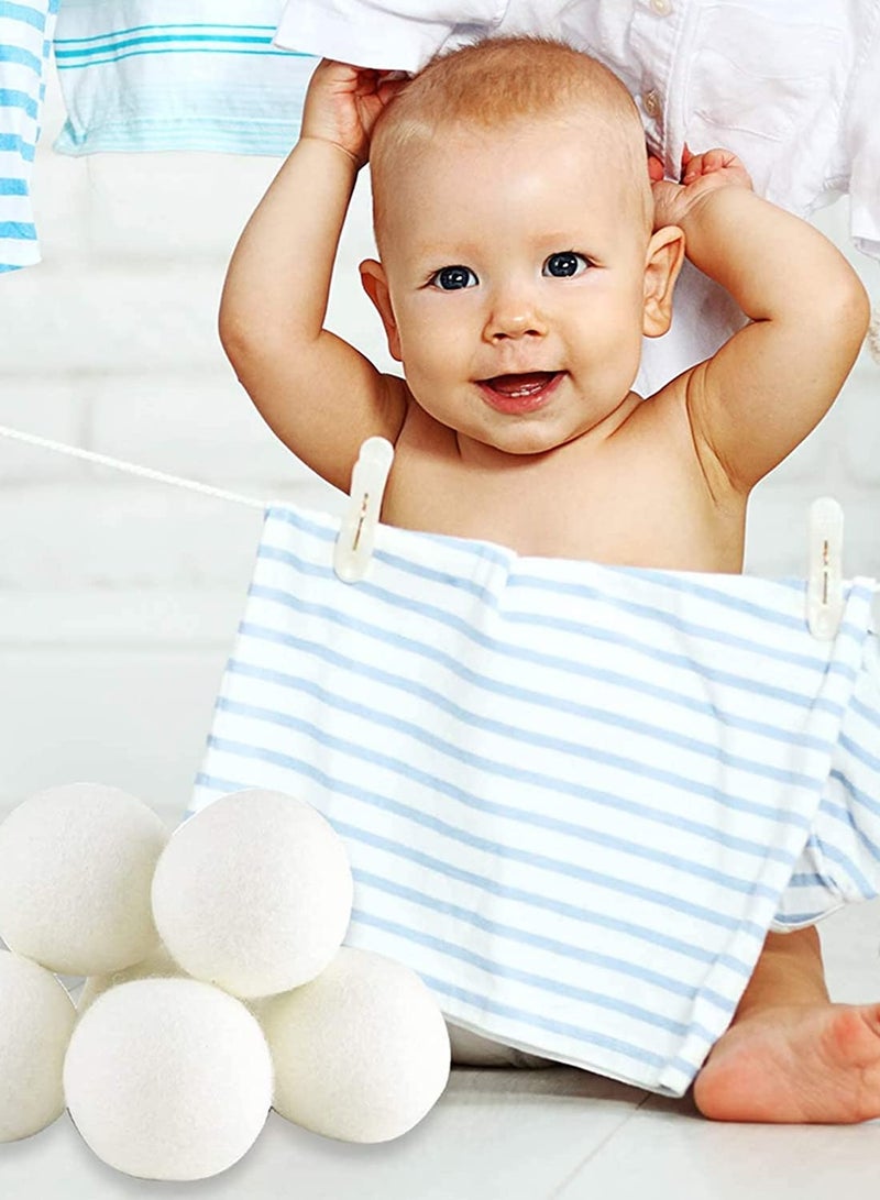 Wool Dryer Balls, Wool Balls Clothes Dryer Laundry Softener Dehumidification Decrease Drying Time Washing Reusable Static Free, Baby Safe, Saving Energy and Time, White 6 Count