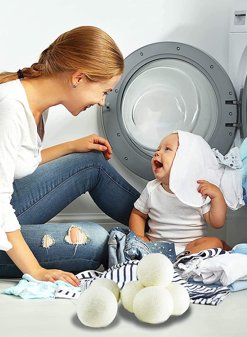 Wool Dryer Balls, Wool Balls Clothes Dryer Laundry Softener Dehumidification Decrease Drying Time Washing Reusable Static Free, Baby Safe, Saving Energy and Time, White 6 Count