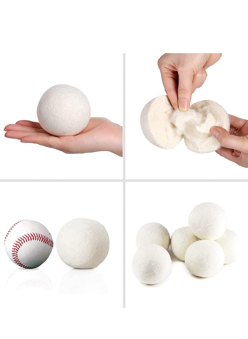 Wool Dryer Balls, Wool Balls Clothes Dryer Laundry Softener Dehumidification Decrease Drying Time Washing Reusable Static Free, Baby Safe, Saving Energy and Time, White 6 Count