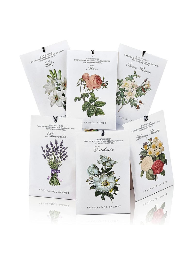 Lavender Jasmine Lily Rose Ocean Gardenia Flower Sachet 1Box 12Pcs 6 Scent Closet Air Deodorizer Freshener Scented Drawers Sachets Long Lasting Smell Goods for House Home Car Fragrance Products