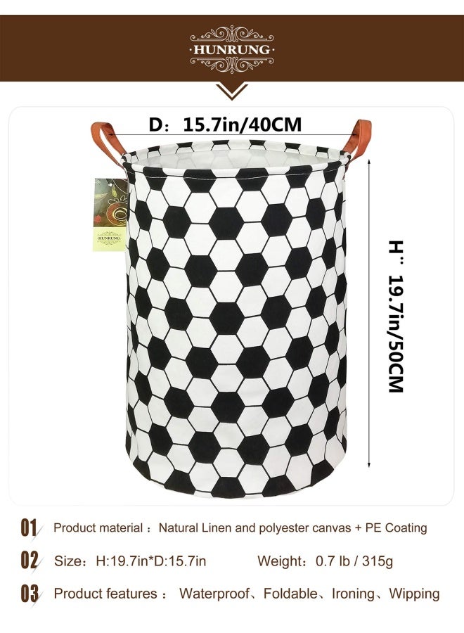 Hunrung  Laundry Hamper Large Canvas Fabric Lightweight Storage Basket Toy Organizer Dirty Clothes Collapsible Waterproof For College Dorms Children Bedroom Bathroom Roud-Football