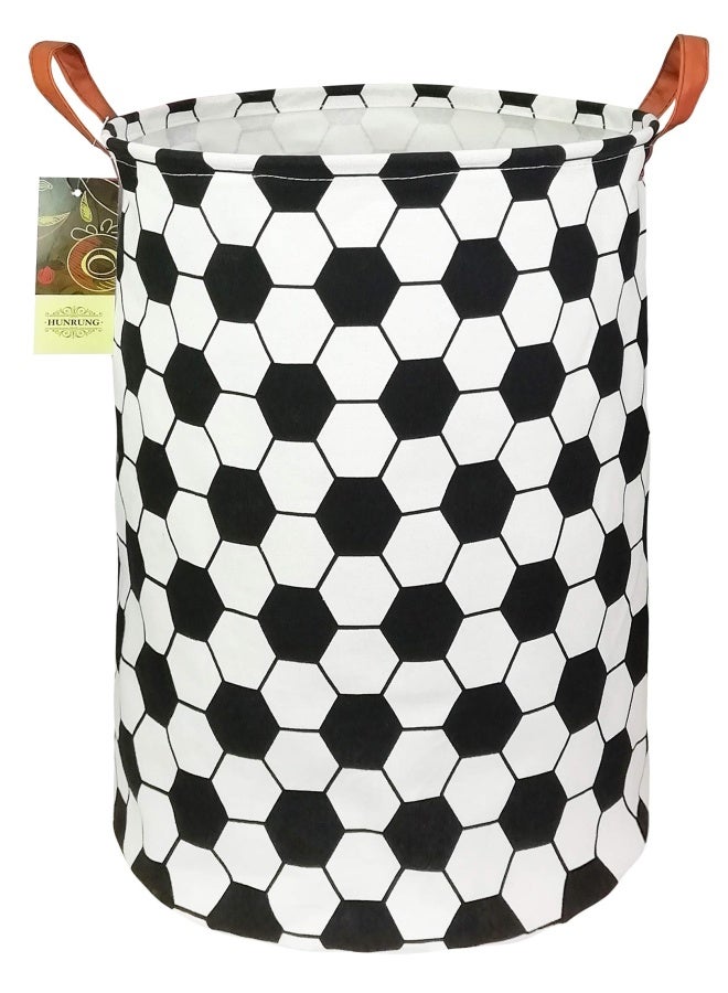 Hunrung  Laundry Hamper Large Canvas Fabric Lightweight Storage Basket Toy Organizer Dirty Clothes Collapsible Waterproof For College Dorms Children Bedroom Bathroom Roud-Football