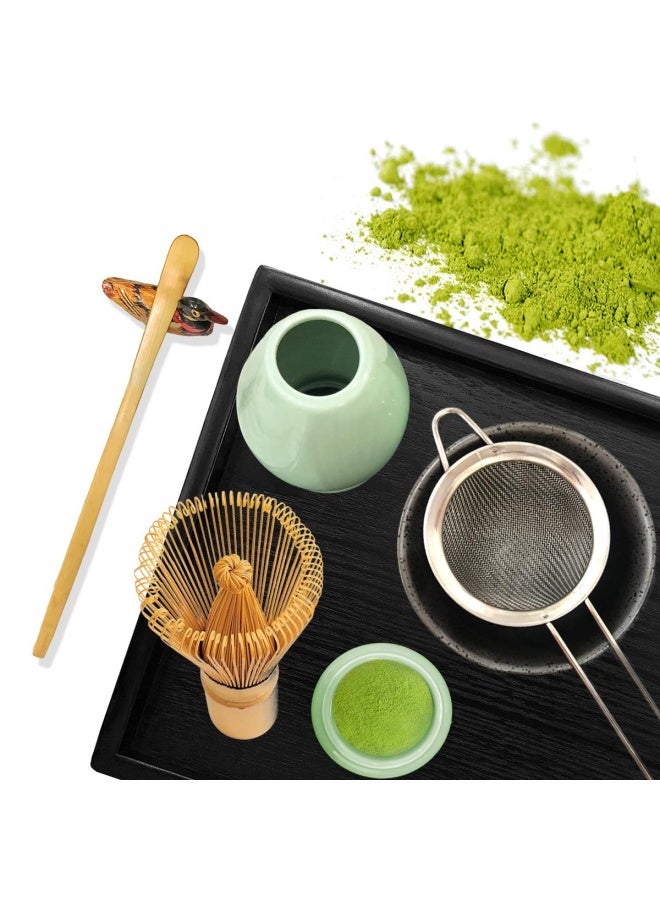 Artcome Japanese Matcha Tea Set  Matcha Whisk  Traditional Scoop  Matcha Bowl  Black Bamboo Tray  Ceramic Whisk Holder  Matcha Caddy  Handmade Matcha Ceremony Kit For Japanese Tea Ceremony  10Pcs