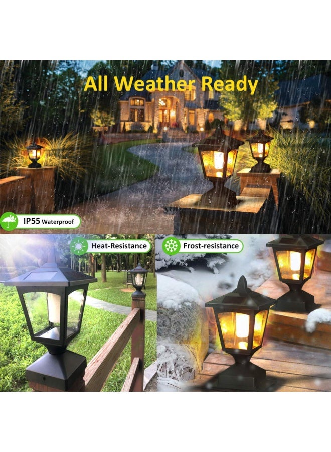 BlueyangSolar Post Flame Light Outdoor Deck Fence Post Cap Top LED Light wih Flickering Flame Waterproof 4x4 5x5 6x6 Outdoor Garden Firefly String Lights 30 Leds Pack of 2