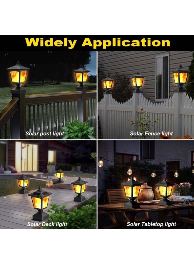 BlueyangSolar Post Flame Light Outdoor Deck Fence Post Cap Top LED Light wih Flickering Flame Waterproof 4x4 5x5 6x6 Outdoor Garden Firefly String Lights 30 Leds Pack of 2