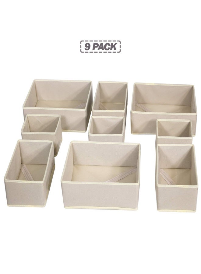 Diommell  9 Pack Foldable Cloth Storage Box Closet Dresser Drawer Organizer Fabric Baskets Bins Containers Divider For Baby Clothes Underwear Bras Socks Lingerie Clothing Beige 333