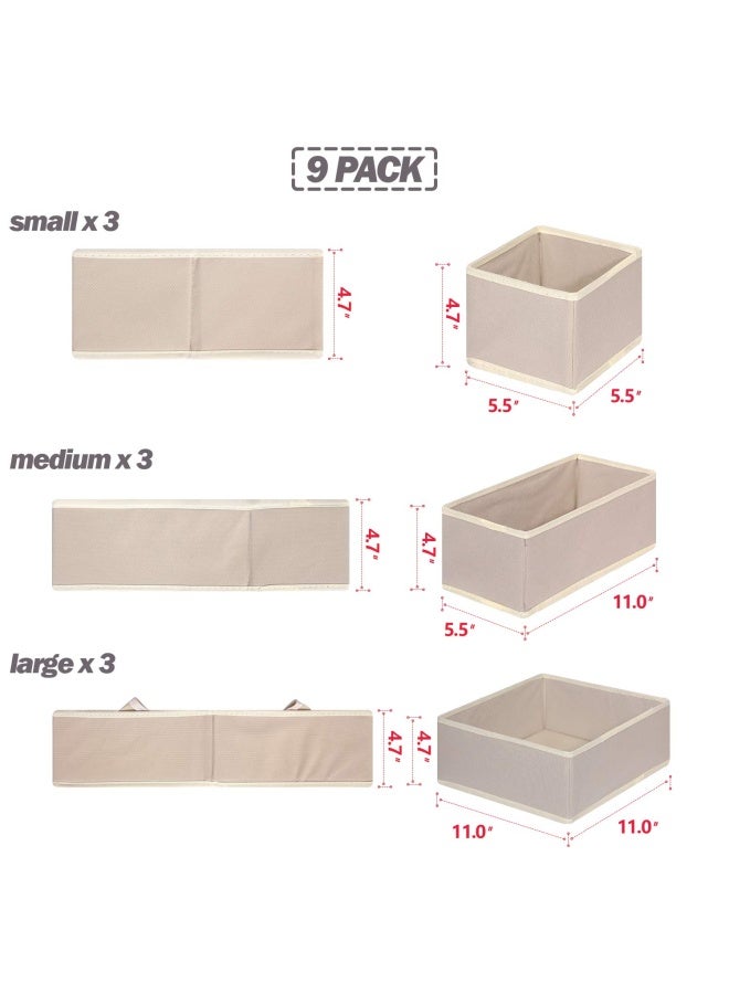 Diommell  9 Pack Foldable Cloth Storage Box Closet Dresser Drawer Organizer Fabric Baskets Bins Containers Divider For Baby Clothes Underwear Bras Socks Lingerie Clothing Beige 333