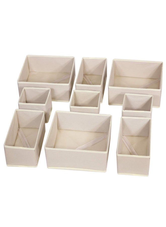 Diommell  9 Pack Foldable Cloth Storage Box Closet Dresser Drawer Organizer Fabric Baskets Bins Containers Divider For Baby Clothes Underwear Bras Socks Lingerie Clothing Beige 333