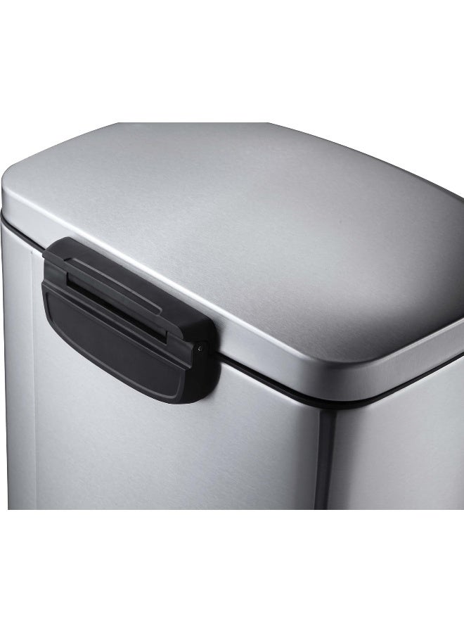 Eko Della Step Bin With Soft Close Lid Stainless Steel Finish Pedal Bin Rectangular Hands-Free Kitchen Garbage Trash Can With Removable Inner Bucket Waste Bin For Office And Home