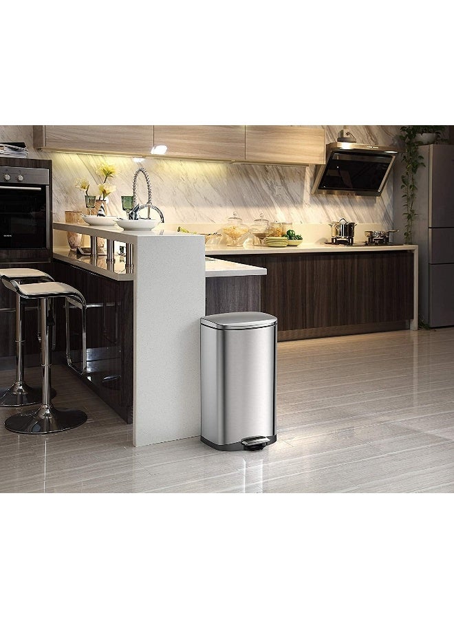Eko Della Step Bin With Soft Close Lid Stainless Steel Finish Pedal Bin Rectangular Hands-Free Kitchen Garbage Trash Can With Removable Inner Bucket Waste Bin For Office And Home