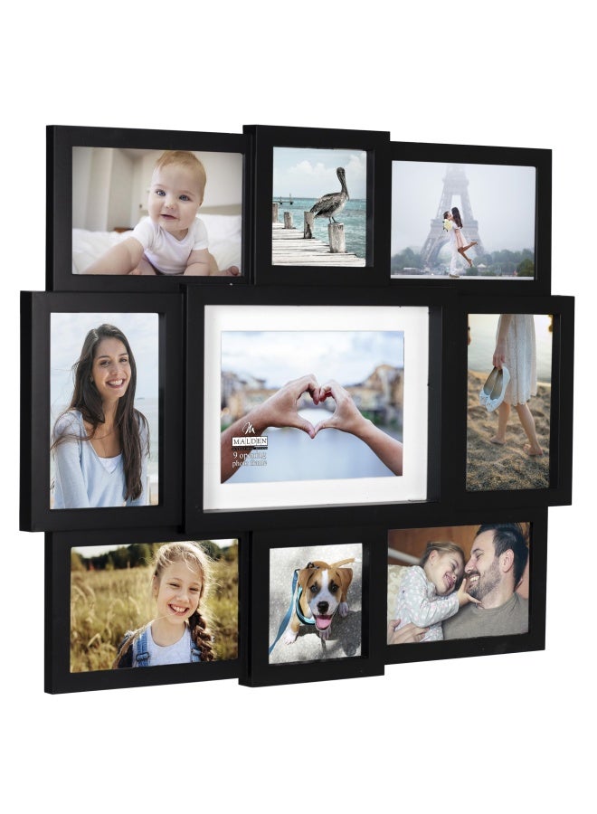 9-Opening Collage Picture Frame  Made To Display One  1  5  X 7   Two  2  4  X 4  And Six  6  4  X 6   Black