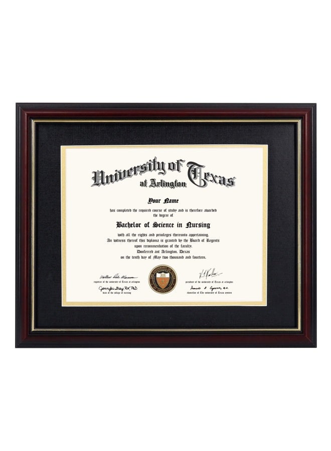 11X14 Diploma Frame For 8.5X11 Certificate Real Wood And Uv Protection Acrylic Cherry Finish With Gold Trim Black And Gold Mat