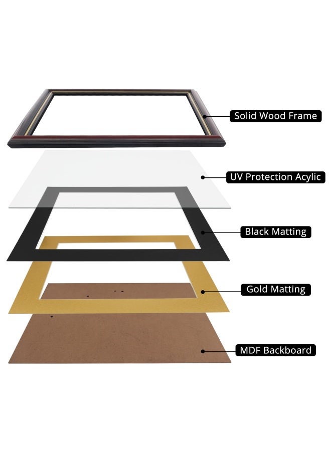 11X14 Diploma Frame For 8.5X11 Certificate Real Wood And Uv Protection Acrylic Cherry Finish With Gold Trim Black And Gold Mat