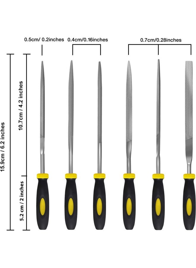 Kapoua Needle File Set, 6 Pieces Hand Metal Files, Hardened Alloy Strength Steel Set Includes Flat, Flat Warding, Square, Triangular, Round, And Half-Round File