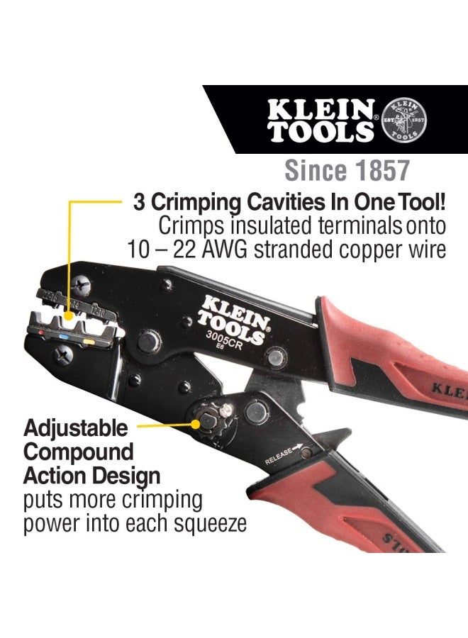 Crimper Tool Ratcheting Insulated Terminal Wire Crimper For 10 To 22 Awg Wire And Copper Cable 3005Cr