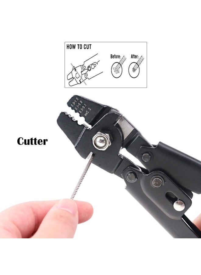 Up To 2.2Mm Wire Rope Crimping Tool Wire Rope Swager Crimper Fishing Crimping Tool With 180Pieces 1.2 1.5 2Mm Aluminum Double Barrel Ferrule Crimping Loop Sleeve Kit