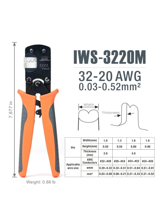 Iws-3220M Micro Connector Pin Crimping Tool 0.03-0.52Mm 32-20Awg Ratcheting Crimper For D-Sub Open Barrel Suits Molex Jst Jae Tyco-E