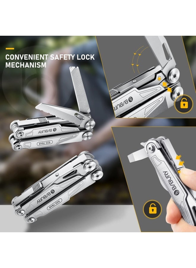 Gi Feet S For Men Dad  Multitool 19 In 1 Stainless Steel Multi Tool With Fold Able Pliers Screwdriver Sleeve Scissors Nylon Pouch Muti Tool For Camping Survival Hiking Hunting Repairing