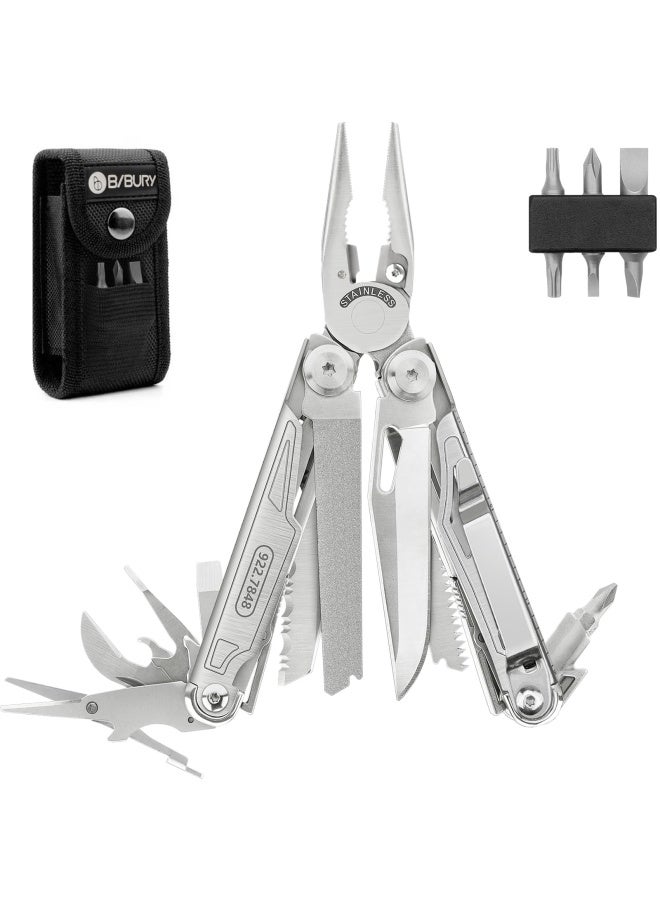 Gi Feet S For Men Dad  Multitool 19 In 1 Stainless Steel Multi Tool With Fold Able Pliers Screwdriver Sleeve Scissors Nylon Pouch Muti Tool For Camping Survival Hiking Hunting Repairing