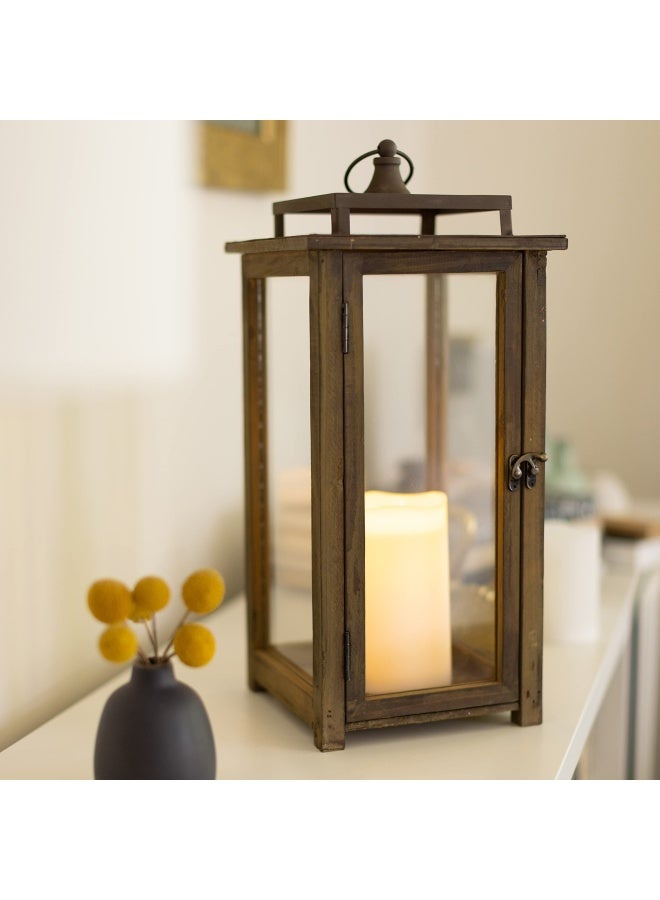 18 Inch Rustic Wooden Candle Hurricane Lantern For Table Top Mantle Wall Hanging Or Garden Display Indoor And Outdoor Use Extra Large