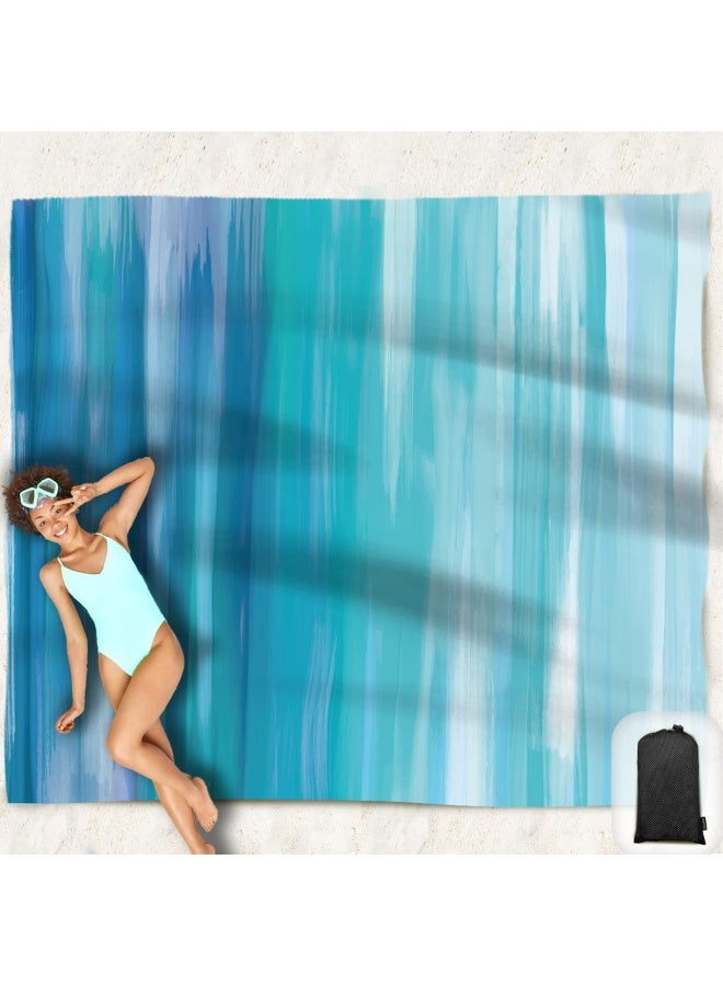Hiwoss Sand Proof Beach Blanket Oversized 95 x 80  Waterproof Sand Free Beach Mat with Corner Pockets  Portable Mesh Bag for Beach Party Picnic Travel and Outdoor Camping Dream Blue and Teal